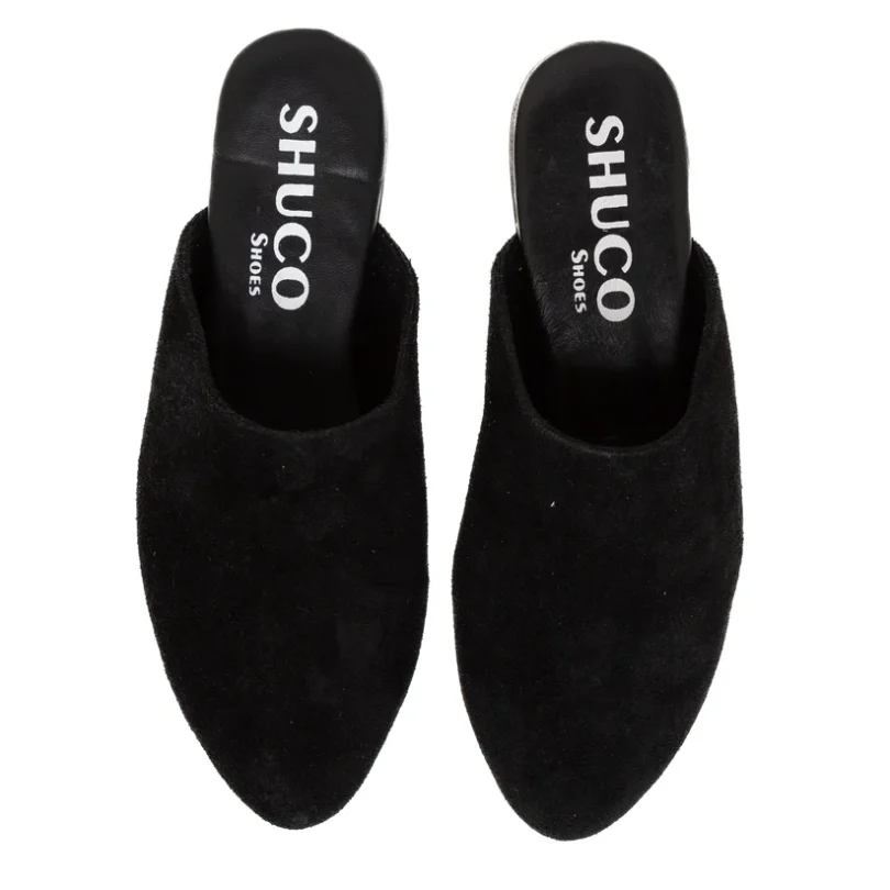Abby Black Suede Flat Mule - Image 4