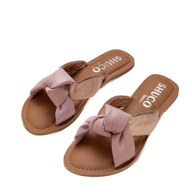 Bella Baby Pink/gold Flat Sandal - Image 3