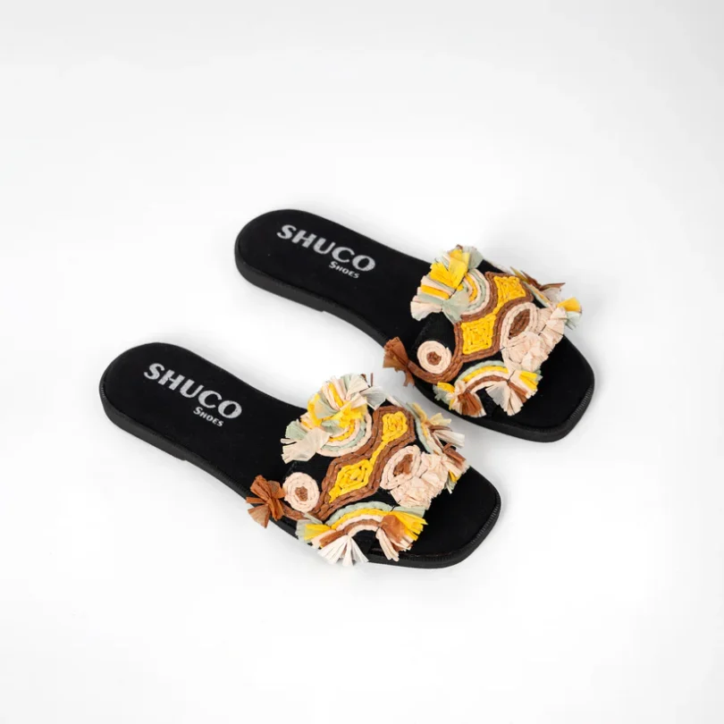 Nyra Black Denim Embroidered Flat Mule - Image 4