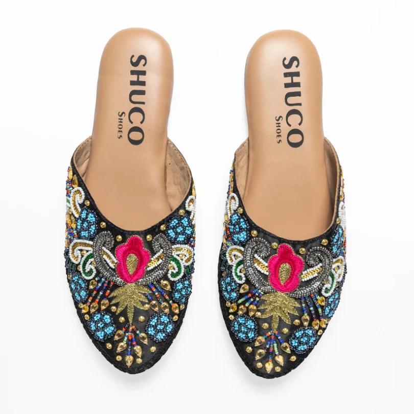 Ruth Black Embroidered Flat Mule - Image 4